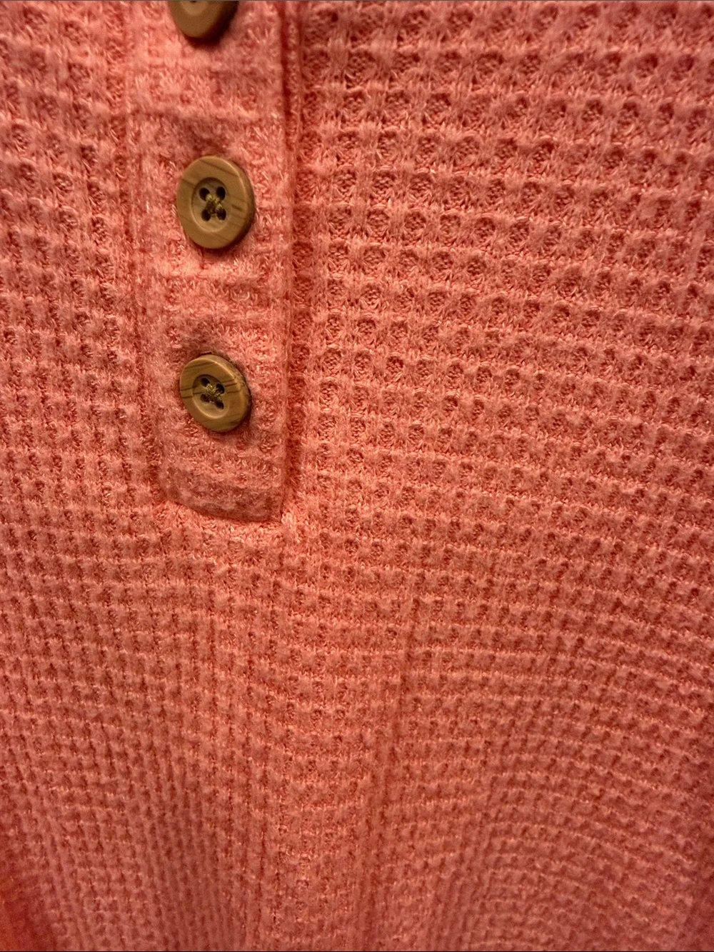 Old Navy Coral Waffle-Knit Henley Long Sleeve Top